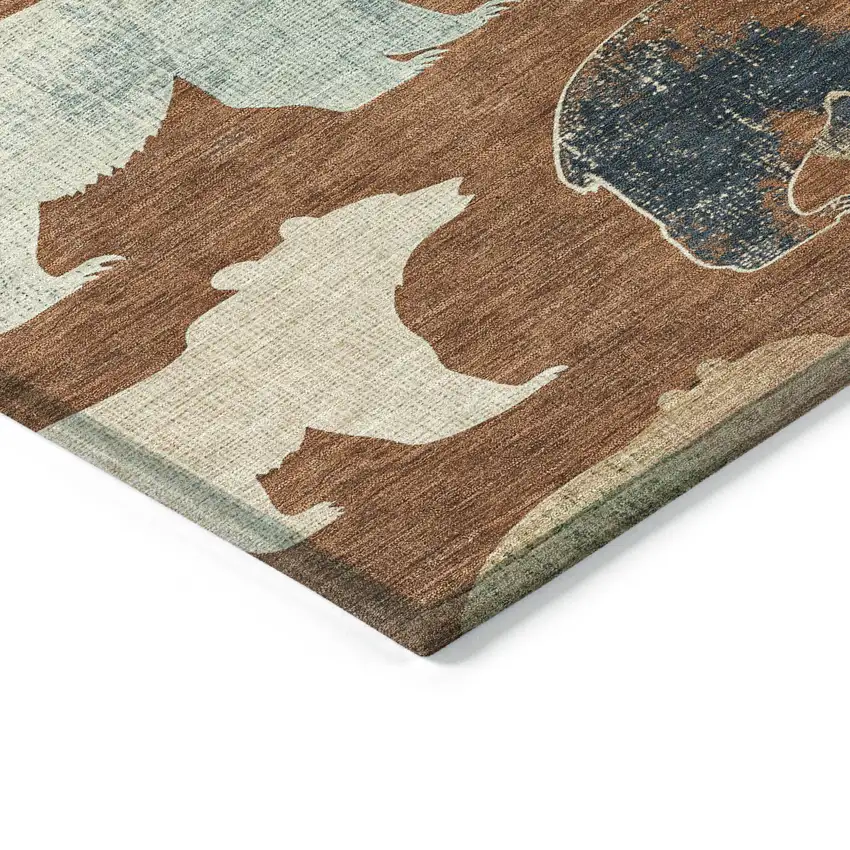 Chili Red Ivory And Beige Animal Print Washable Indoor Outdoor Area Rug Photo 6