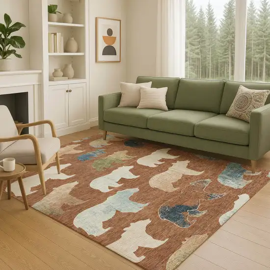 Chili Red Ivory And Beige Animal Print Washable Indoor Outdoor Area Rug Photo 9