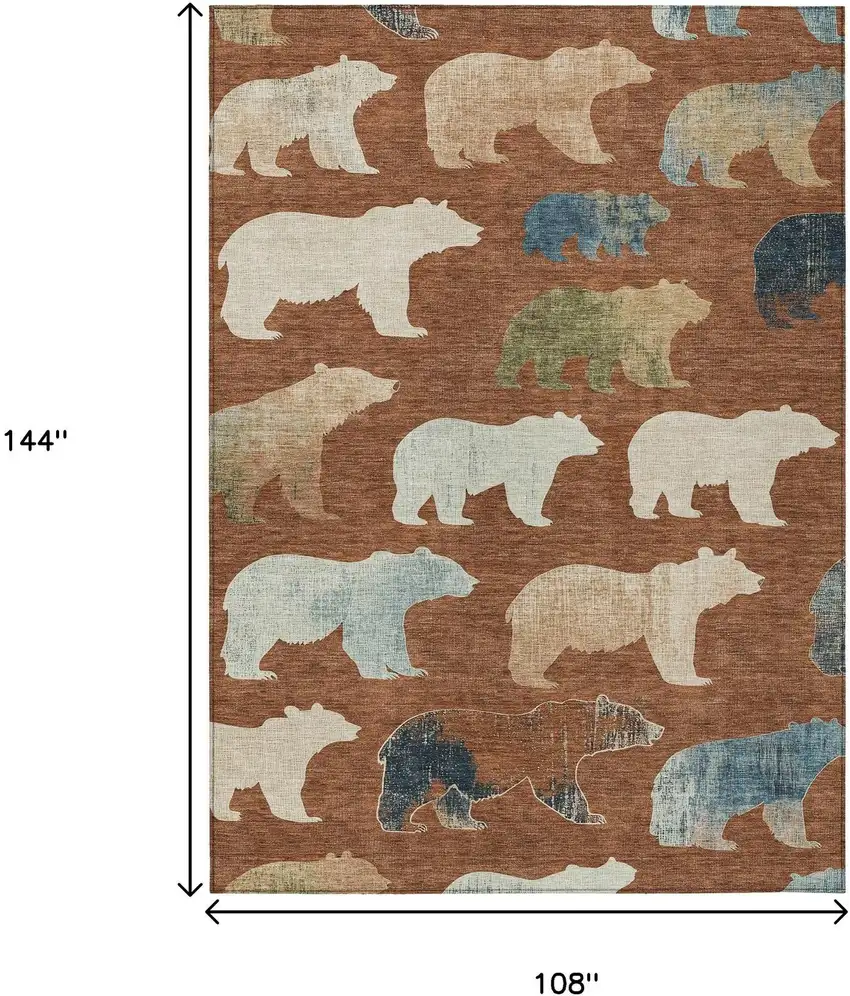 Chili Red Ivory And Beige Animal Print Washable Indoor Outdoor Area Rug Photo 3