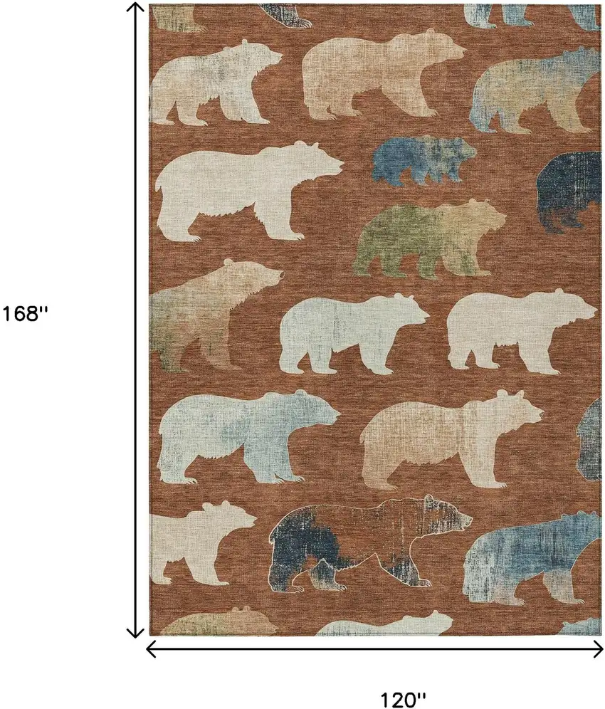 Chili Red Ivory And Beige Animal Print Washable Indoor Outdoor Area Rug Photo 3