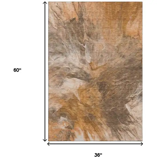 Chili Red Ivory And Copper Abstract Washable Area Rug With UV Protection Photo 7