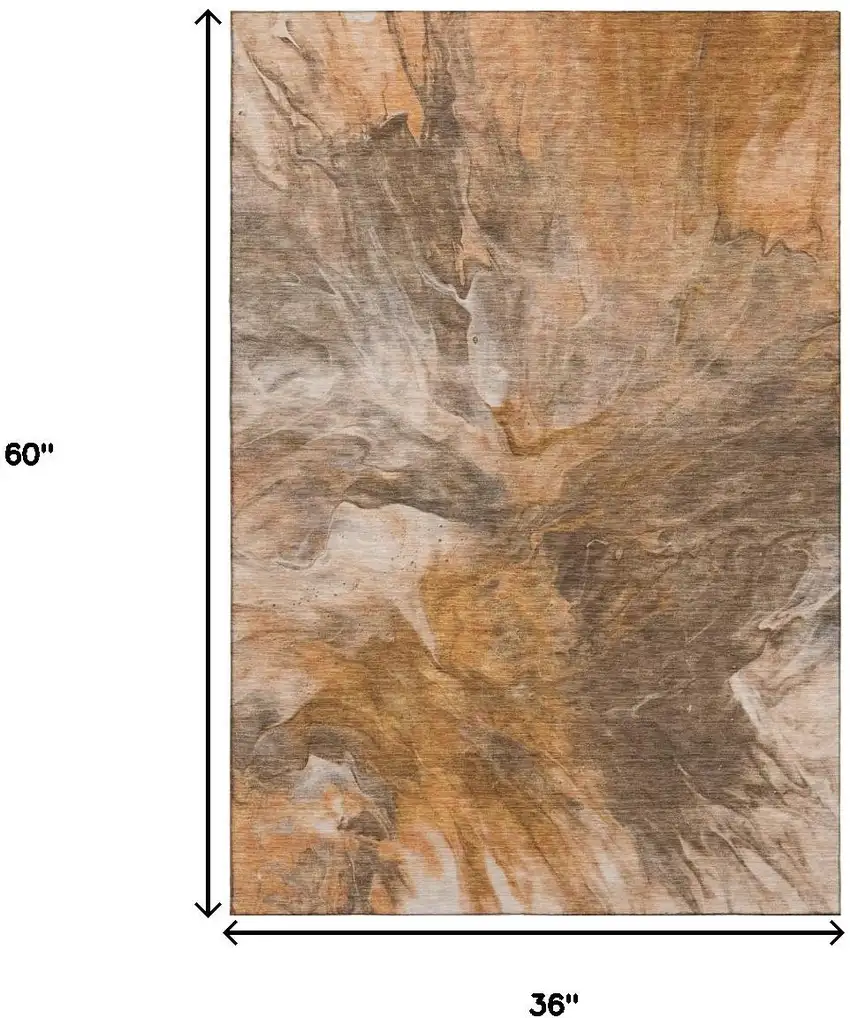 Chili Red Ivory And Copper Abstract Washable Area Rug With UV Protection Photo 7