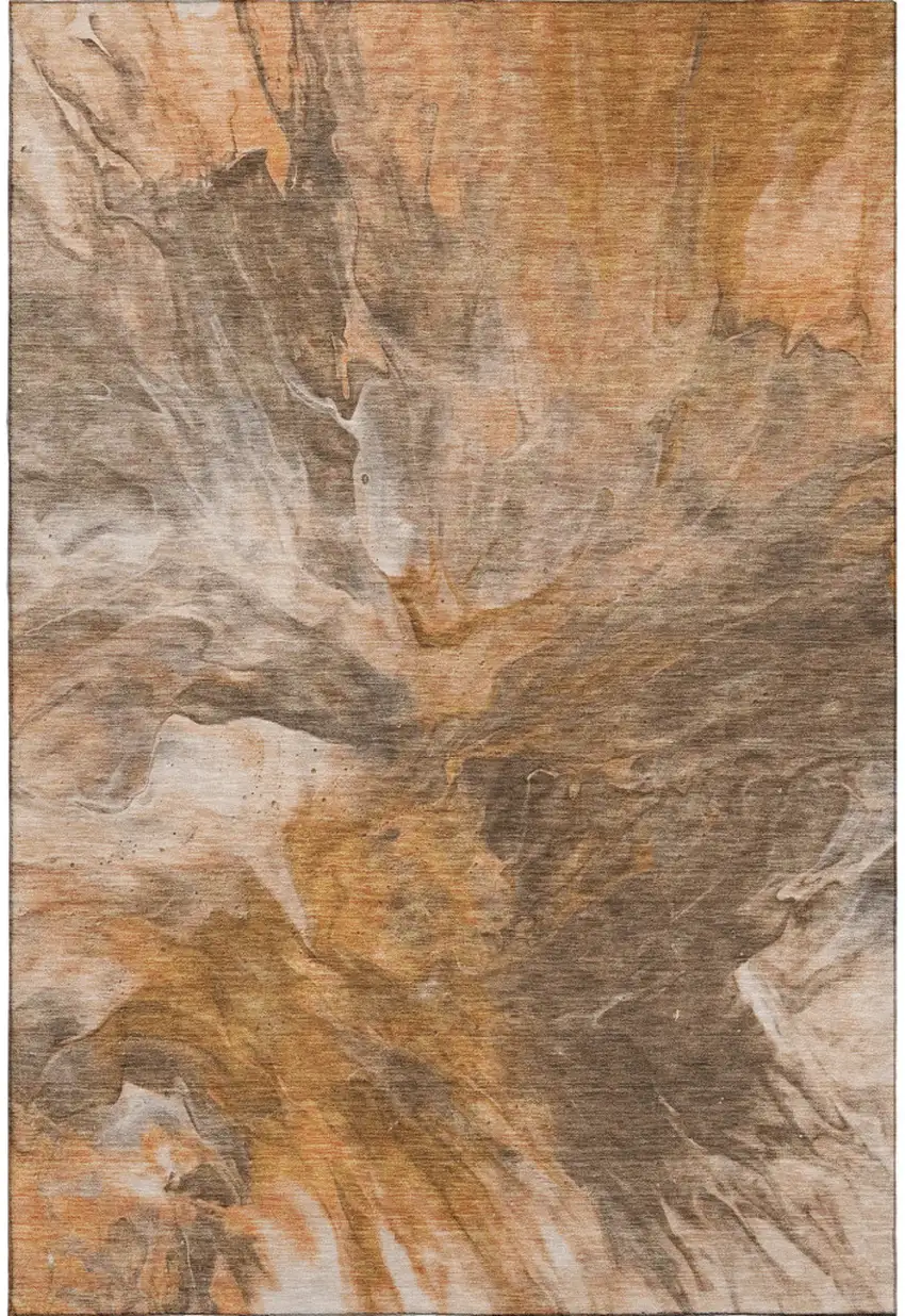 Chili Red Ivory And Copper Abstract Washable Area Rug With UV Protection Photo 1