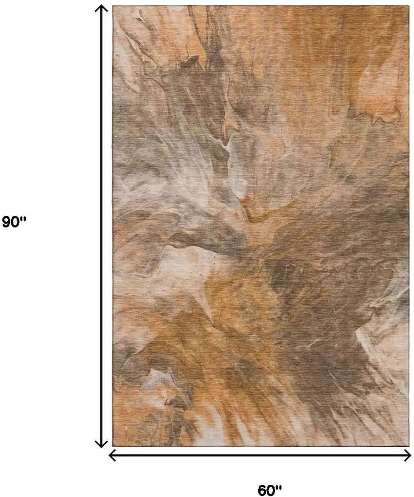 Chili Red Ivory And Copper Abstract Washable Area Rug With UV Protection Photo 7