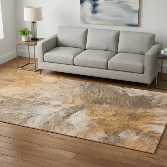 Chili Red Ivory And Copper Abstract Washable Area Rug With UV Protection Photo 2