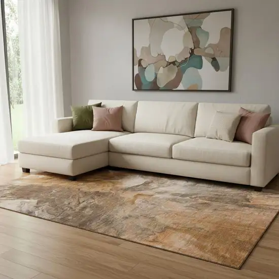 Chili Red Ivory And Copper Abstract Washable Area Rug With UV Protection Photo 3