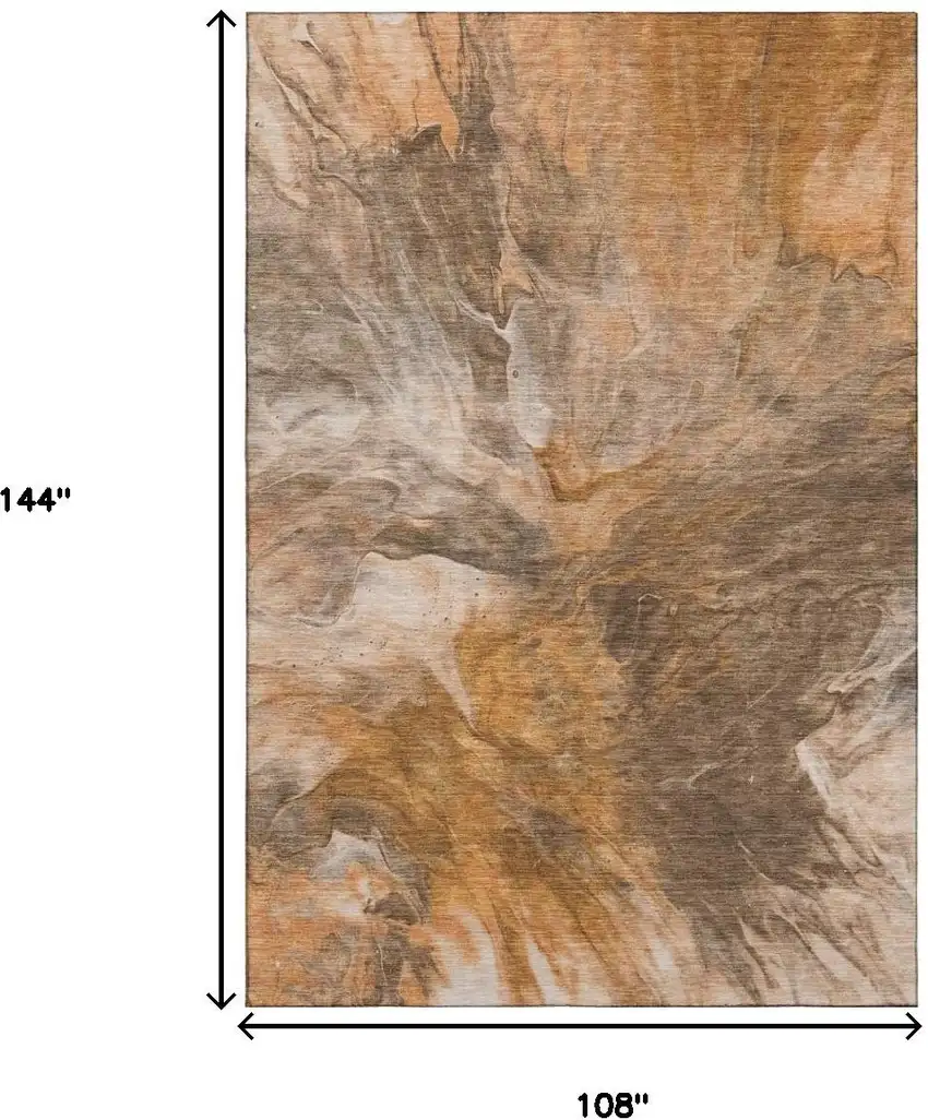 Chili Red Ivory And Copper Abstract Washable Area Rug With UV Protection Photo 7