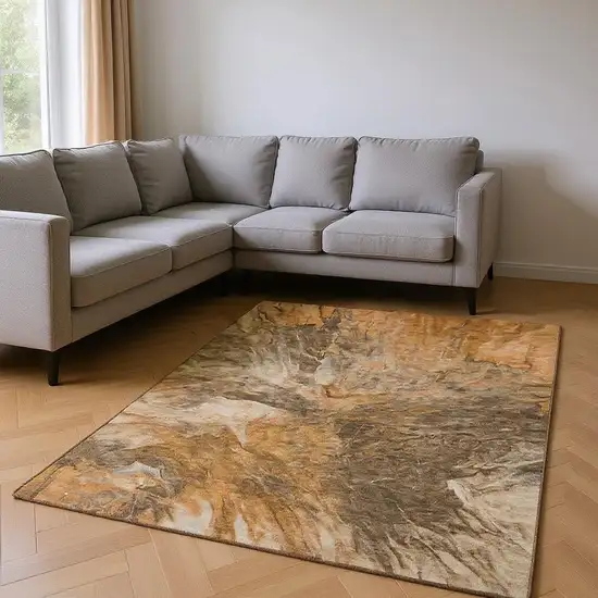 Chili Red Ivory And Copper Abstract Washable Area Rug With UV Protection Photo 2