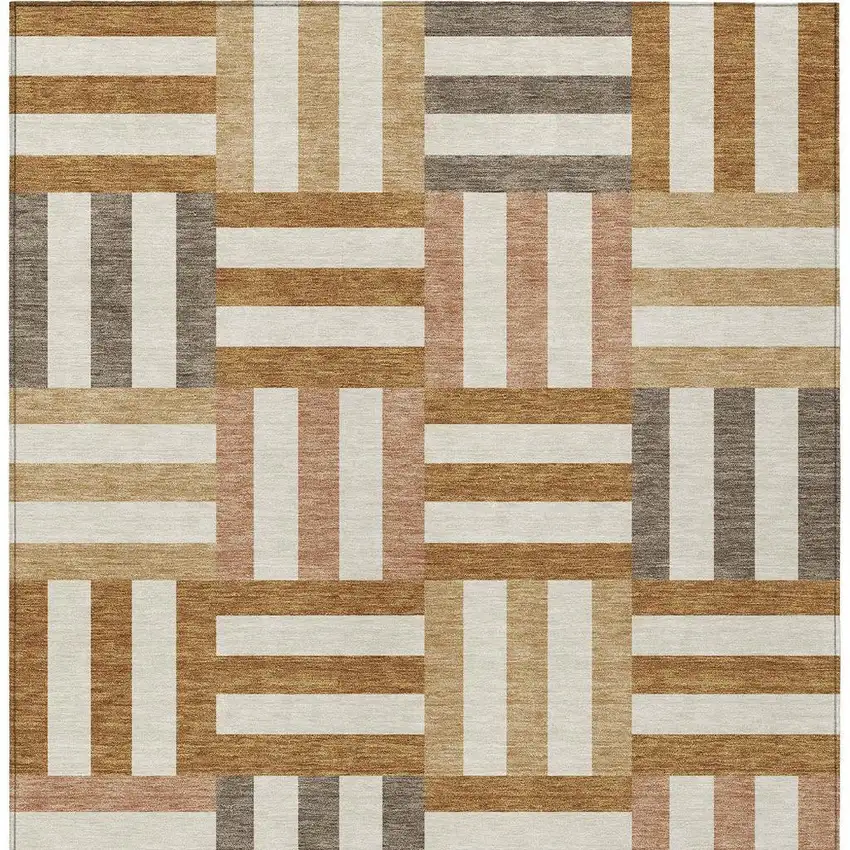 Chili Red Ivory And Copper Geometric Washable Indoor Outdoor Area Rug Photo 6