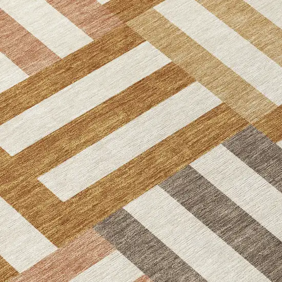 Chili Red Ivory And Copper Geometric Washable Indoor Outdoor Area Rug Photo 8