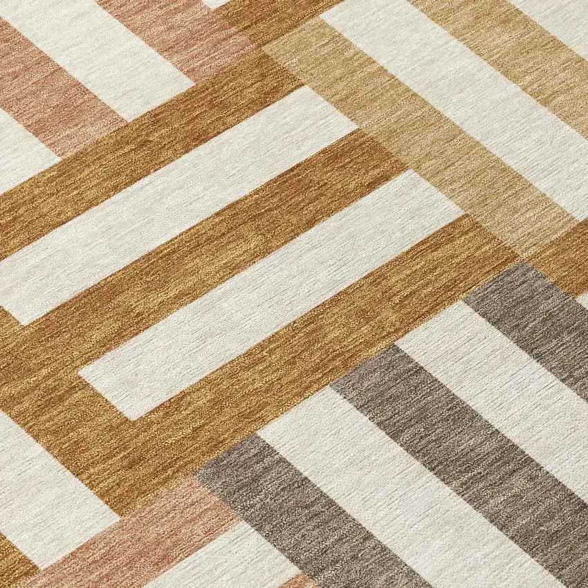 Chili Red Ivory And Copper Geometric Washable Indoor Outdoor Area Rug Photo 8