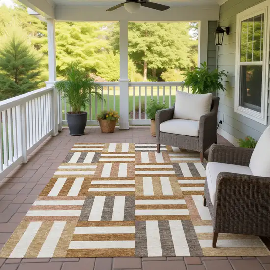 Chili Red Ivory And Copper Geometric Washable Indoor Outdoor Area Rug Photo 9