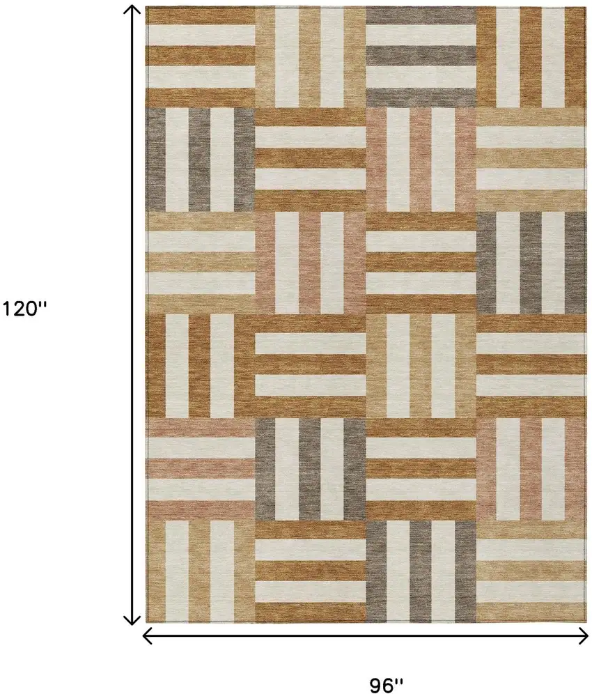 Chili Red Ivory And Copper Geometric Washable Indoor Outdoor Area Rug Photo 3