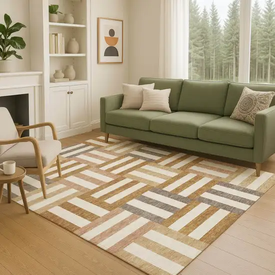 Chili Red Ivory And Copper Geometric Washable Indoor Outdoor Area Rug Photo 8