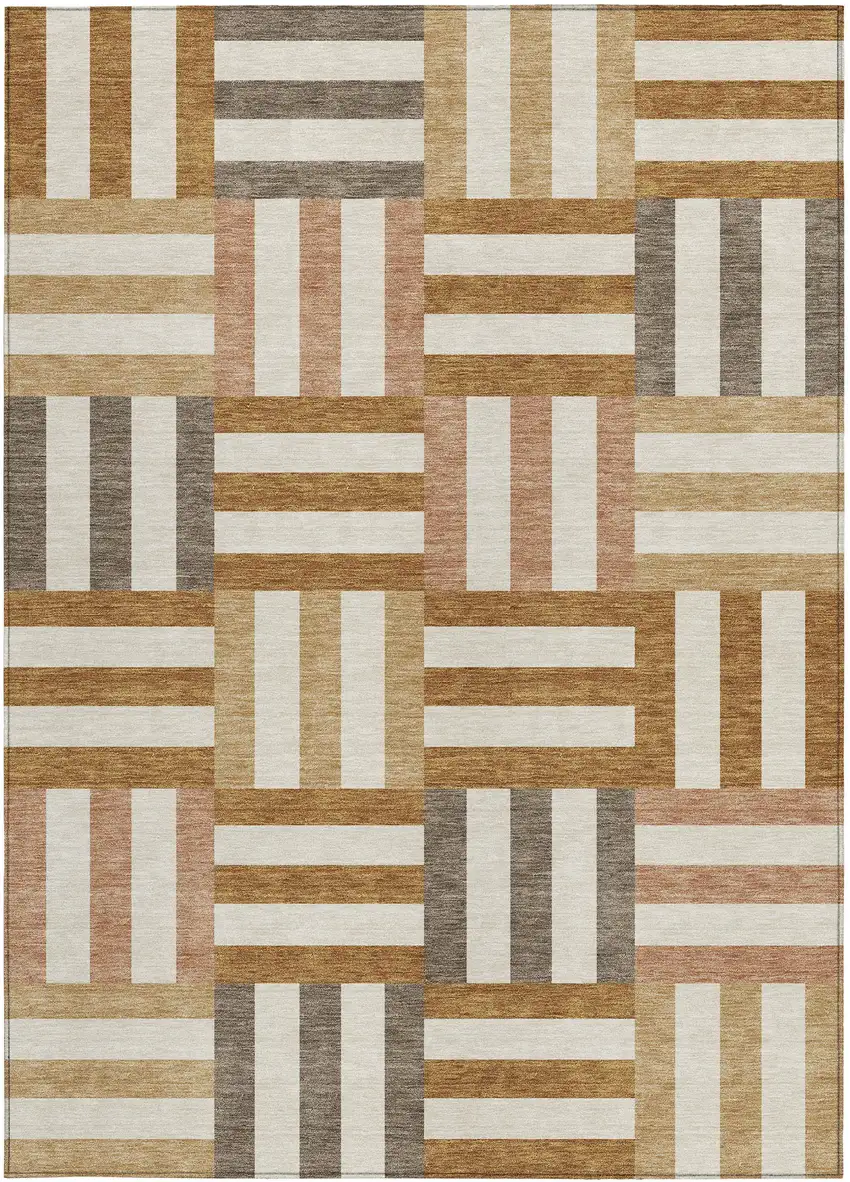 Chili Red Ivory And Copper Geometric Washable Indoor Outdoor Area Rug Photo 4