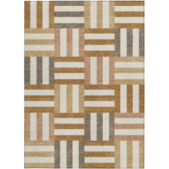 Chili Red Ivory And Copper Geometric Washable Indoor Outdoor Area Rug Photo 4