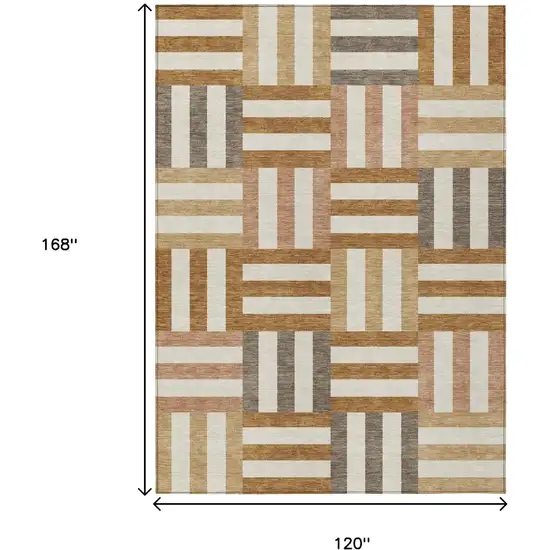 Chili Red Ivory And Copper Geometric Washable Indoor Outdoor Area Rug Photo 3