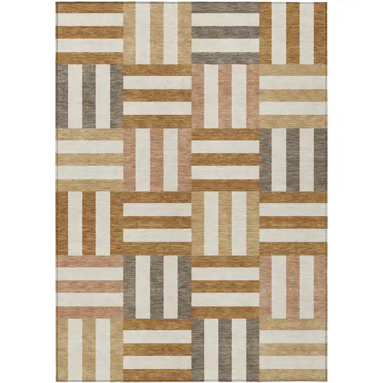 Chili Red Ivory And Copper Geometric Washable Indoor Outdoor Area Rug Photo 2