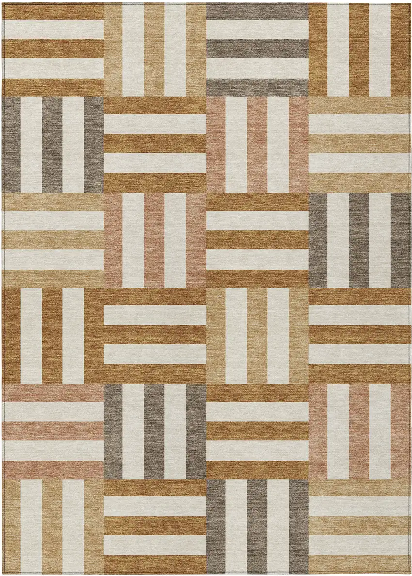 Chili Red Ivory And Copper Geometric Washable Indoor Outdoor Area Rug Photo 2