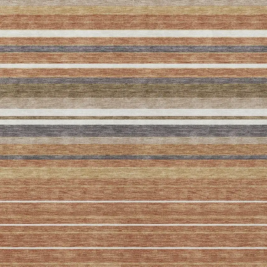 Chili Red Ivory And Gold Striped Washable Indoor Outdoor Area Rug Photo 6