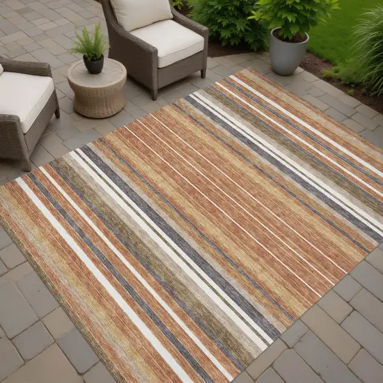 Chili Red Ivory And Gold Striped Washable Indoor Outdoor Area Rug Photo 8