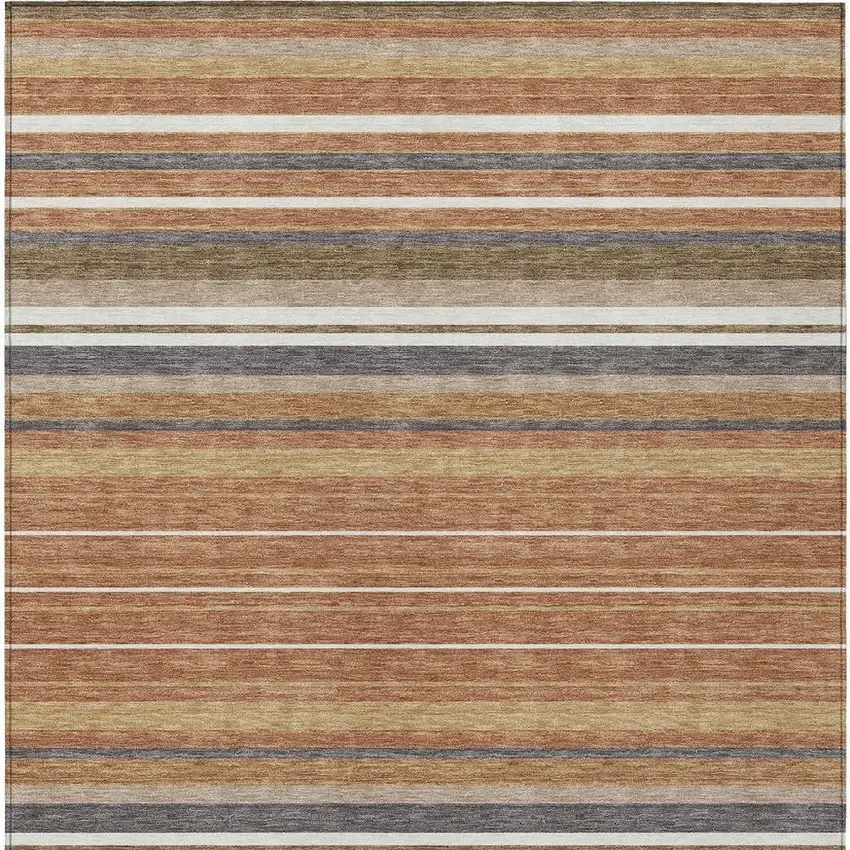 Chili Red Ivory And Gold Striped Washable Indoor Outdoor Area Rug Photo 4