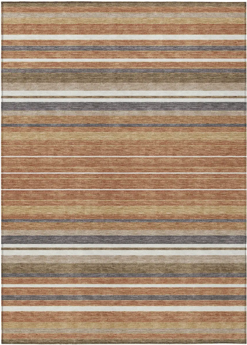 Chili Red Ivory And Gold Striped Washable Indoor Outdoor Area Rug Photo 2