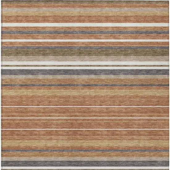 Chili Red Ivory And Gold Striped Washable Indoor Outdoor Area Rug Photo 4