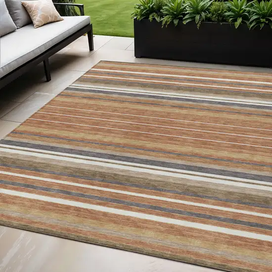 Chili Red Ivory And Gold Striped Washable Indoor Outdoor Area Rug Photo 1