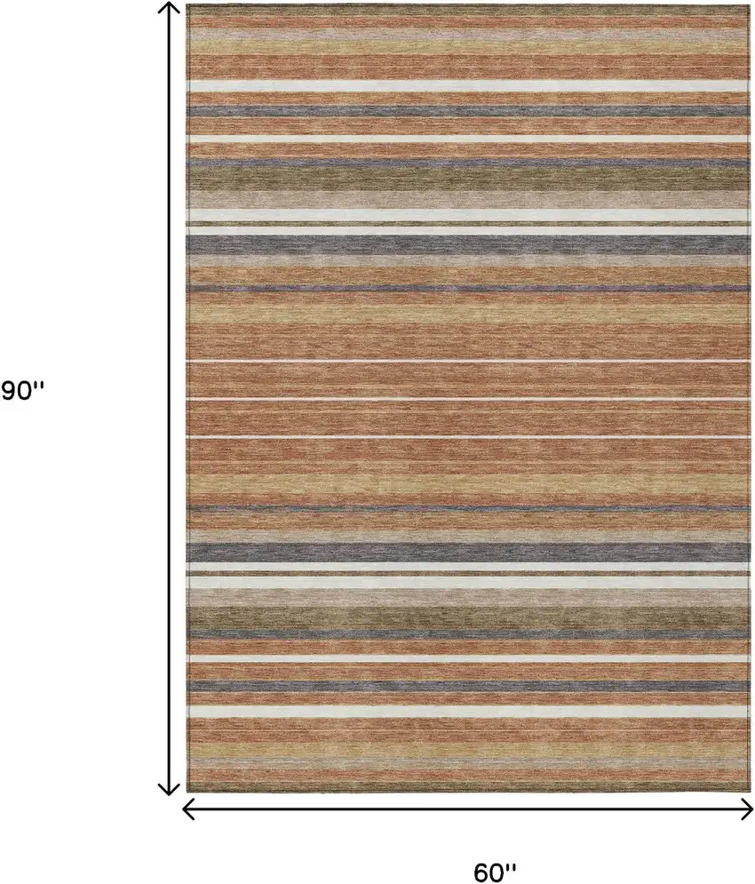 Chili Red Ivory And Gold Striped Washable Indoor Outdoor Area Rug Photo 3