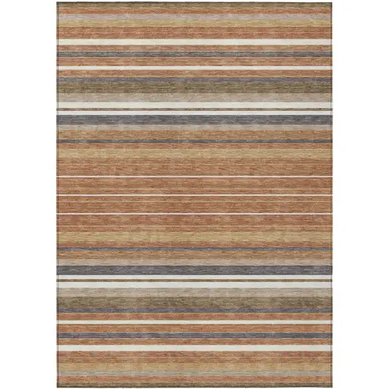 Chili Red Ivory And Gold Striped Washable Indoor Outdoor Area Rug Photo 2
