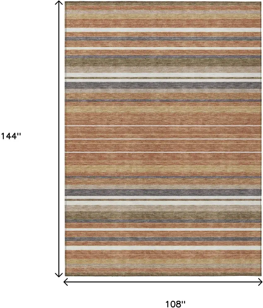 Chili Red Ivory And Gold Striped Washable Indoor Outdoor Area Rug Photo 3