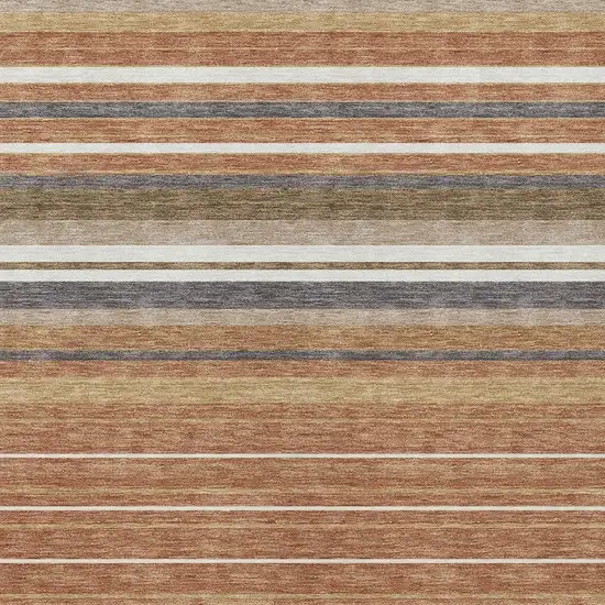 Chili Red Ivory And Gold Striped Washable Indoor Outdoor Area Rug Photo 6