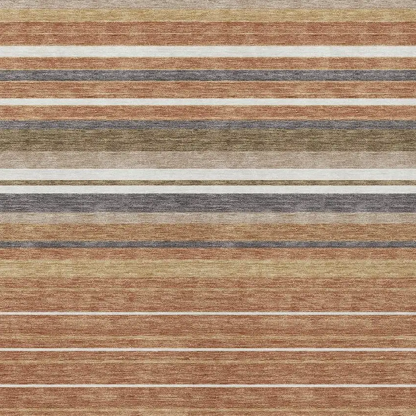 Chili Red Ivory And Gold Striped Washable Indoor Outdoor Area Rug Photo 6