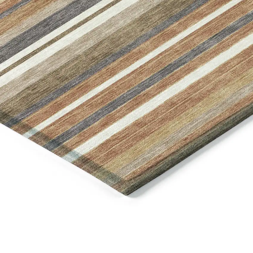 Chili Red Ivory And Gold Striped Washable Indoor Outdoor Area Rug Photo 5