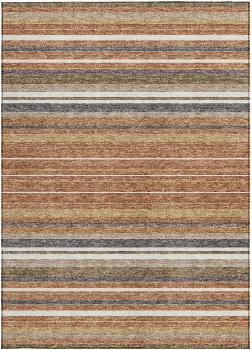 Chili Red Ivory And Gold Striped Washable Indoor Outdoor Area Rug Photo 4