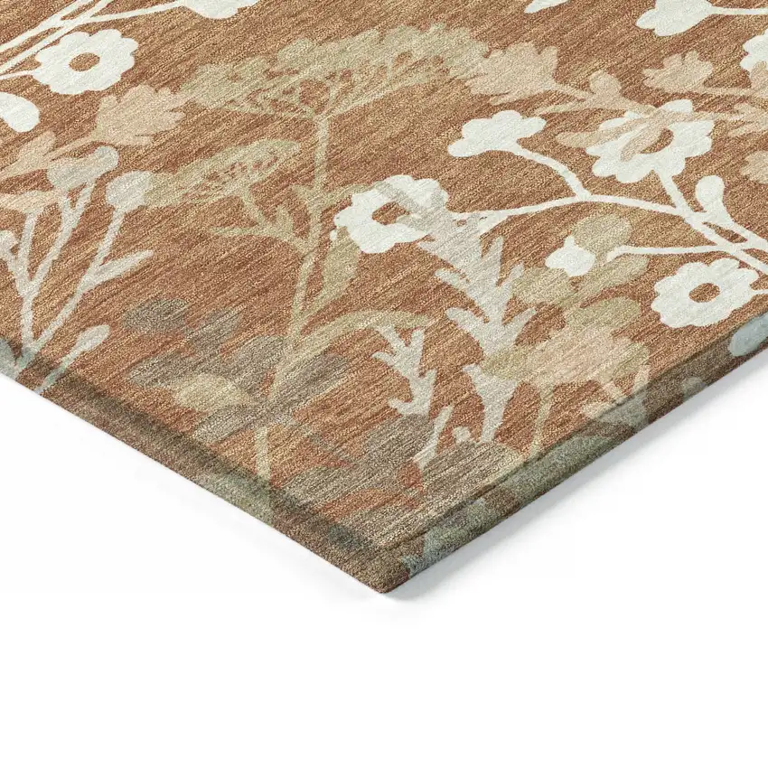 Chili Red Ivory And Green Floral Washable Indoor Outdoor Area Rug Photo 6