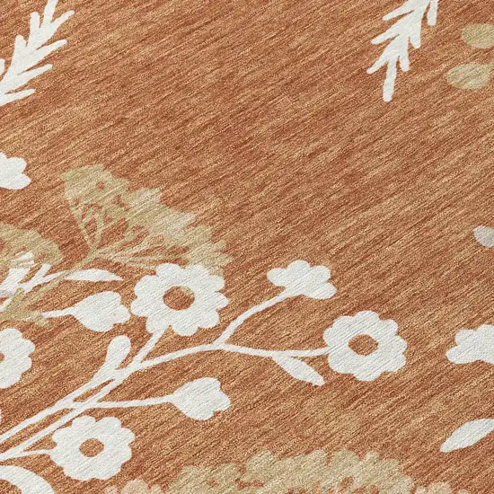 Chili Red Ivory And Green Floral Washable Indoor Outdoor Area Rug Photo 7