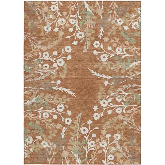 Chili Red Ivory And Green Floral Washable Indoor Outdoor Area Rug Photo 4