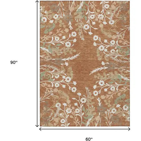 Chili Red Ivory And Green Floral Washable Indoor Outdoor Area Rug Photo 3