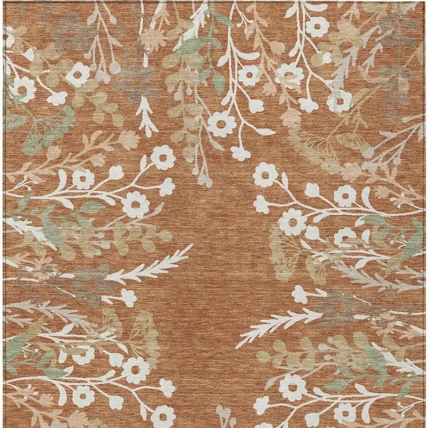 Chili Red Ivory And Green Floral Washable Indoor Outdoor Area Rug Photo 4