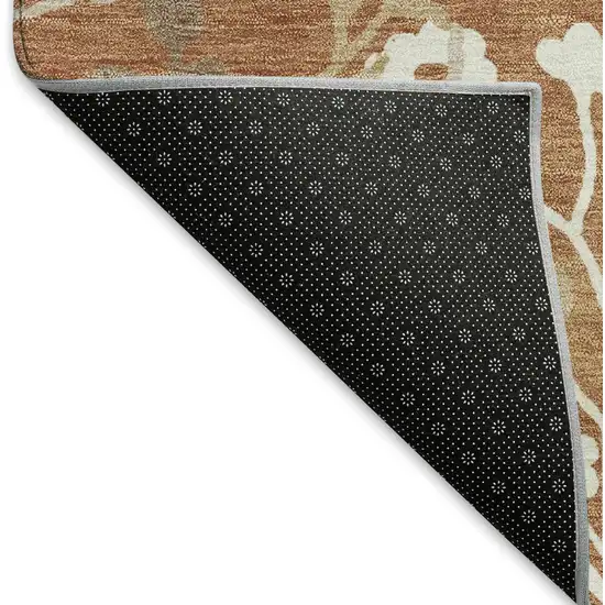 Chili Red Ivory And Green Floral Washable Indoor Outdoor Area Rug Photo 5