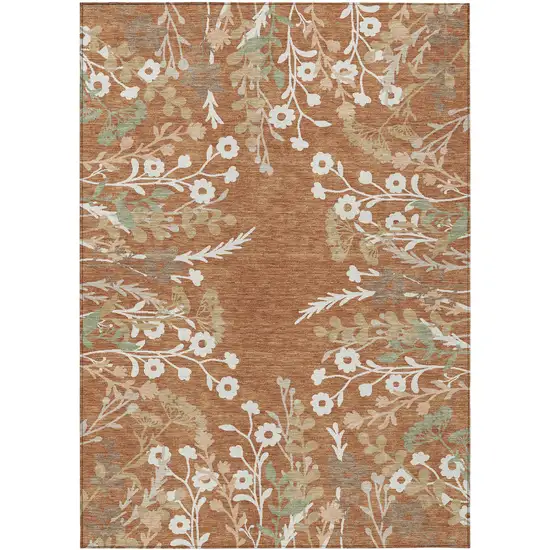 Chili Red Ivory And Green Floral Washable Indoor Outdoor Area Rug Photo 2