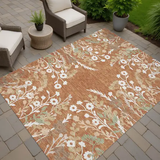 Chili Red Ivory And Green Floral Washable Indoor Outdoor Area Rug Photo 8