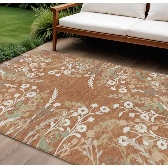 Chili Red Ivory And Green Floral Washable Indoor Outdoor Area Rug Photo 1