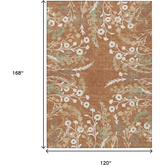 Chili Red Ivory And Green Floral Washable Indoor Outdoor Area Rug Photo 3