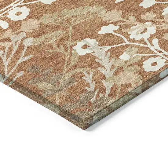 Chili Red Ivory And Green Floral Washable Indoor Outdoor Area Rug Photo 7