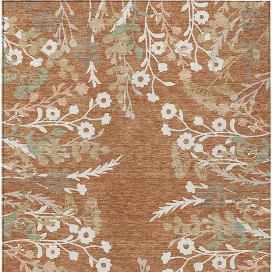 Chili Red Ivory And Green Floral Washable Indoor Outdoor Area Rug Photo 4
