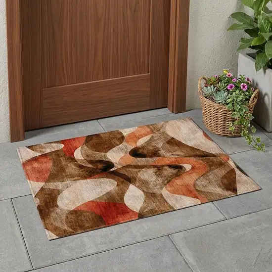 Chocolate Abstract Washable Non Skid Indoor Outdoor Area Rug Photo 1