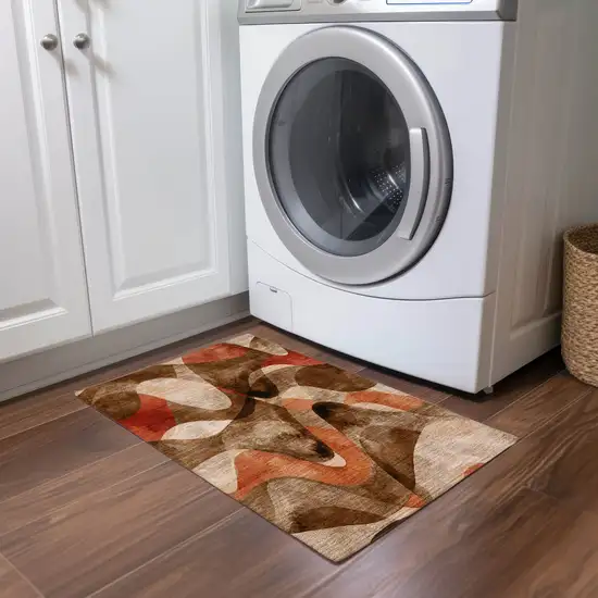 Chocolate Abstract Washable Non Skid Indoor Outdoor Area Rug Photo 8